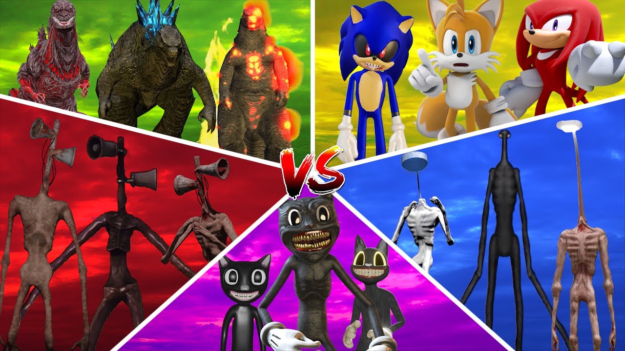 30 MINUTES of ALL Siren Head, Light Head, Cartoon Cat, Godzilla & Sonic CREATURES in a FIGHT..!
