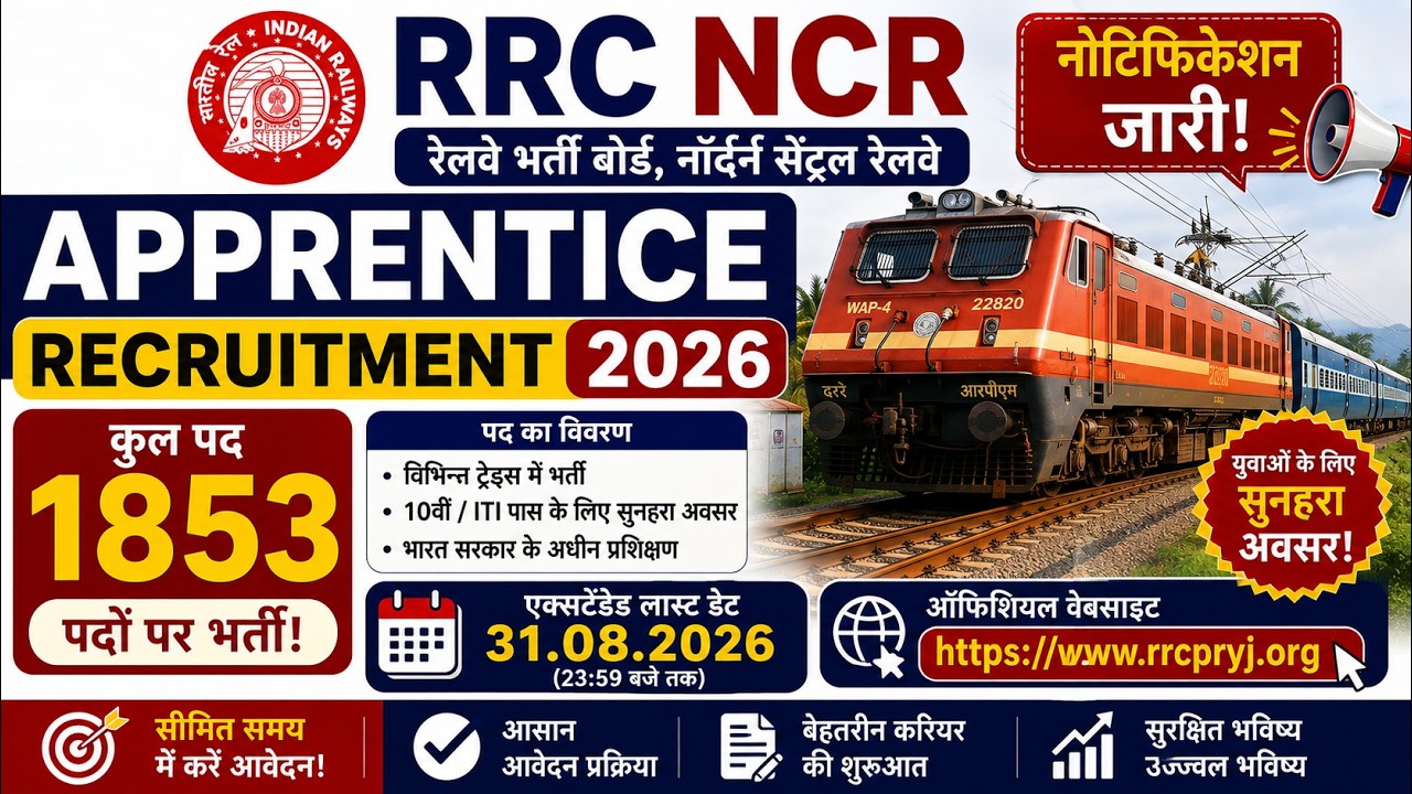 RRC NCR Apprentice for 1853 Posts, Extended date 31Aug 26#job #jobskaro #biharjobs #jobs #apprentice