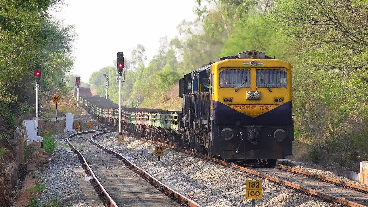 Empty Freight Train with Twin Locomotives at Karnataka of South Western Railway (Indian Railways)
