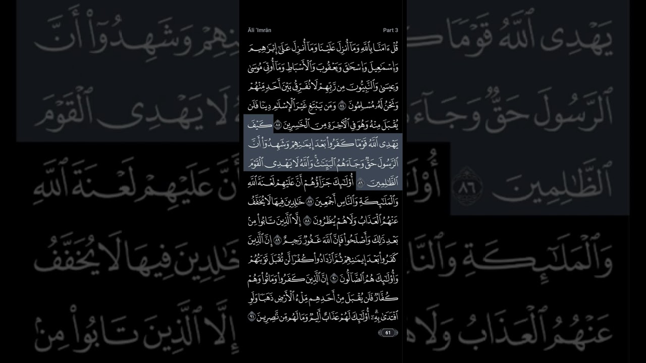 The Holy Quran: Page-61, Surah Aal-e-Imran (03:84-91)