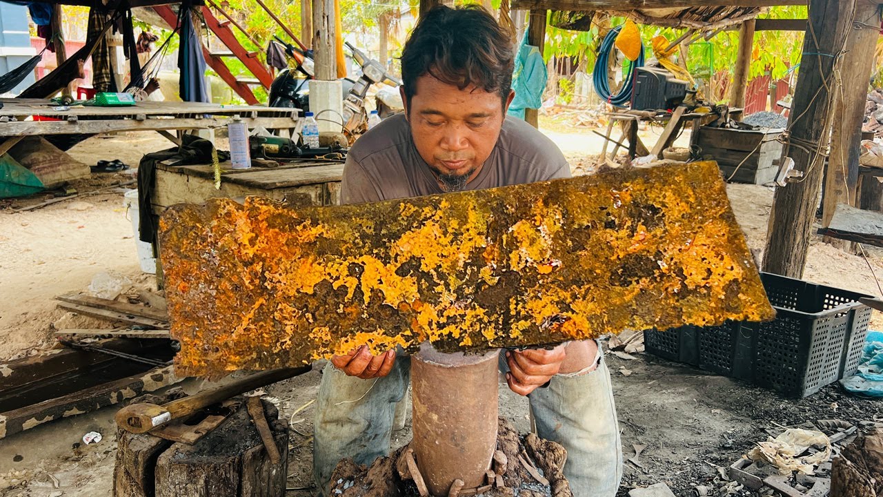 Knife Making - Forging A Sharp Cleaver From A Rusty Leaf Spring