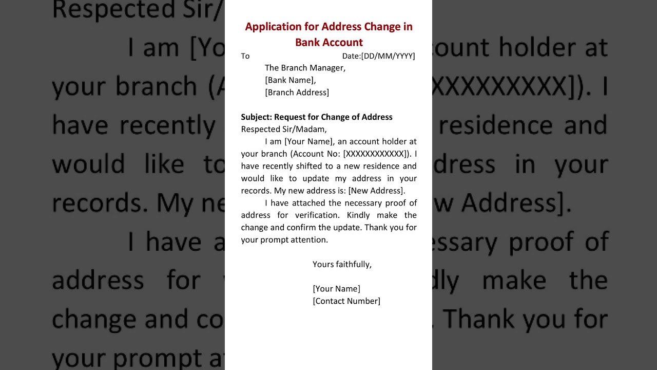 Application for address change in bank account #shorts#shortfeed#short#sjortviral