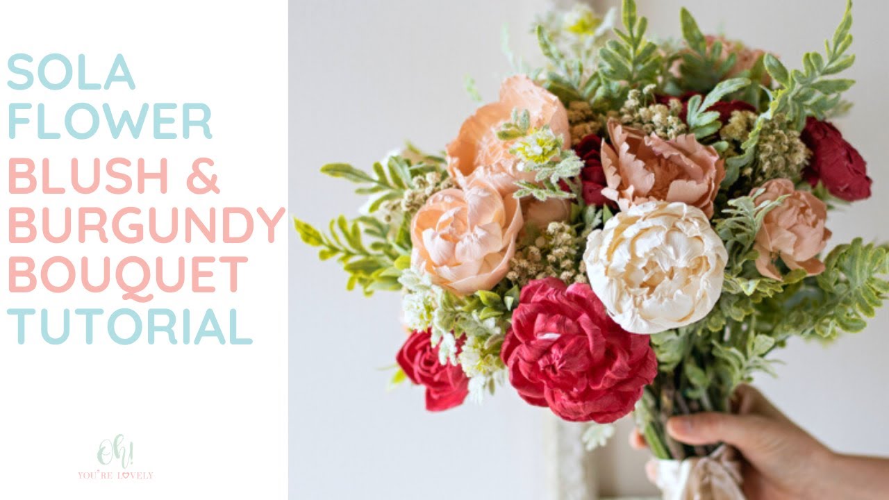 How to make a blush and burgundy wedding bouquet using wood flowers