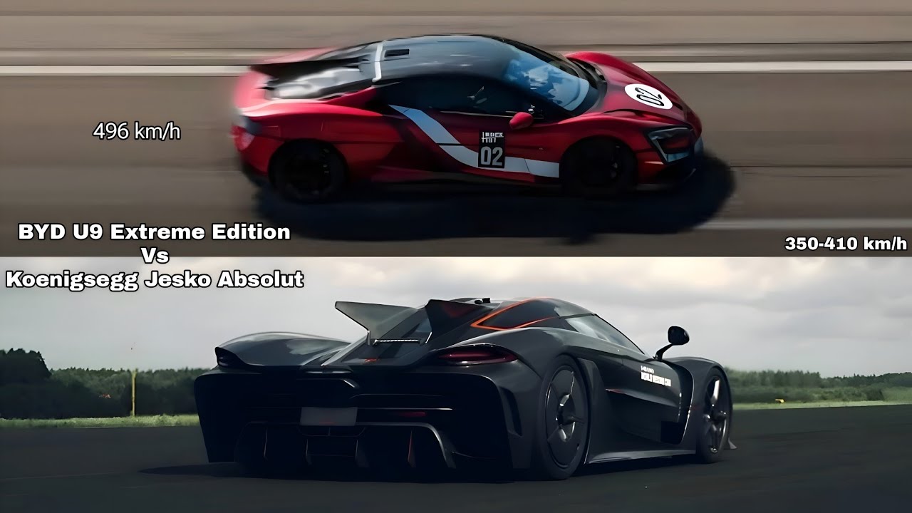 496 km/h BYD U9 Extreme Vs Koenigsegg Jesko Absolut 350-410 km/h Acceleration Comparison 