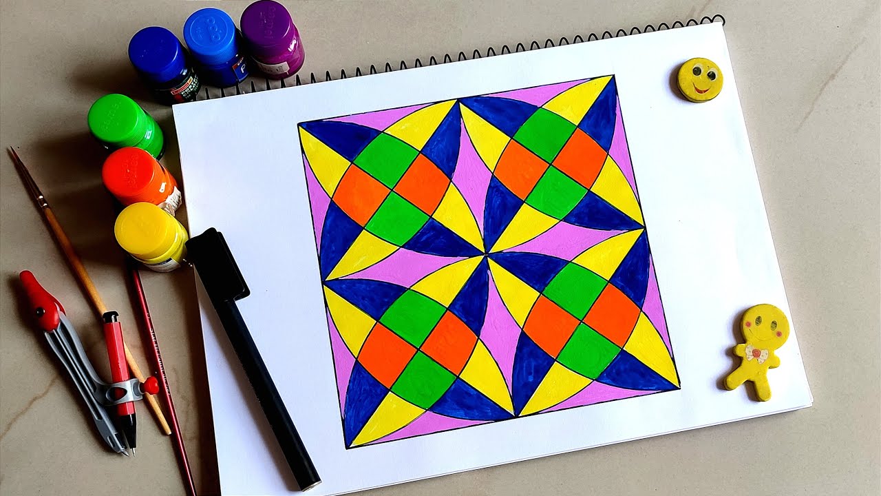 Geometric Square Art || Geometric Art Drawing || How to Draw Geometric Square Art Design Learn & Art
