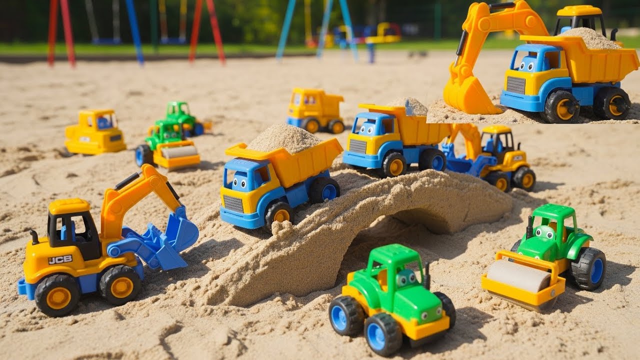 Toy Trucks & JCB Build Sand Bridge 🚜 | Fun Construction Video for Kids