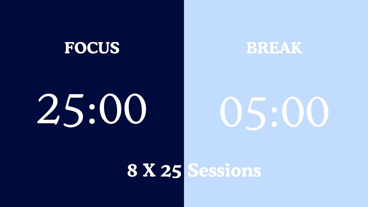 25 / 5 Pomodoro Timer - 4 Hours || No Music - Deep Focus - Study Timer