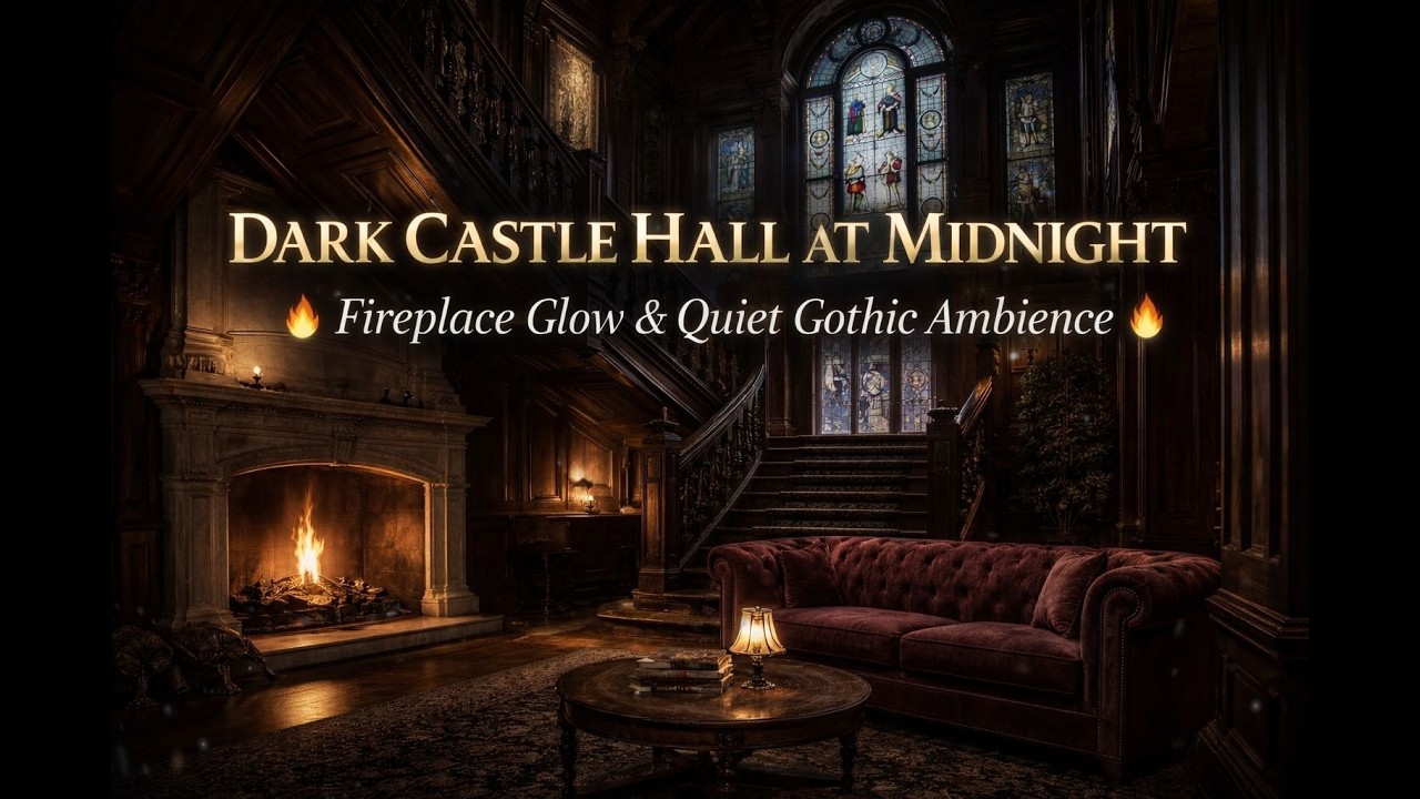 Dark Castle Hall at Midnight 🔥 Fireplace Glow & Quiet Gothic Ambience