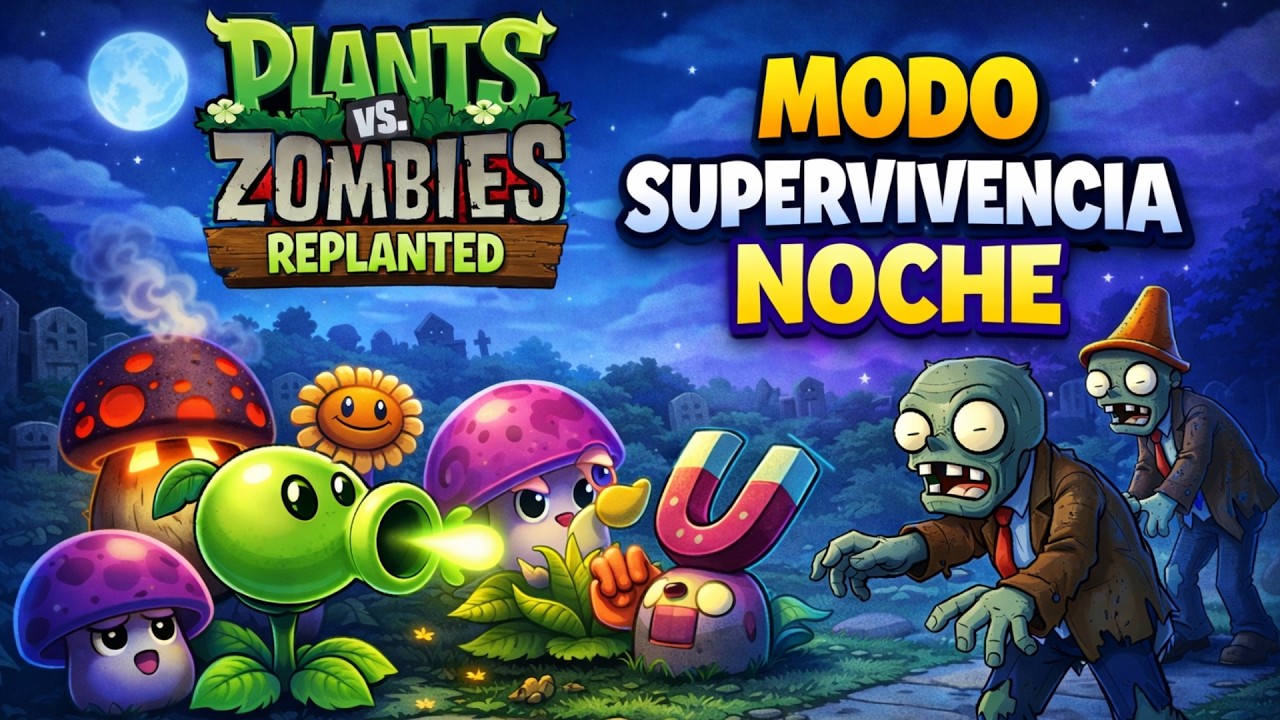 Supervivencia Noche en PVZ Replanted 🌙 | El Modo Más Tenso del Juego