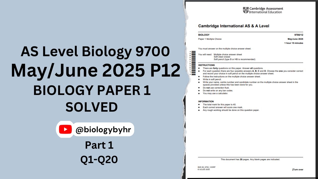 AS Biology 9700 | May/June 2025 Paper 12 | Past Paper Solution | Part 1 | @biologybyhr  ​