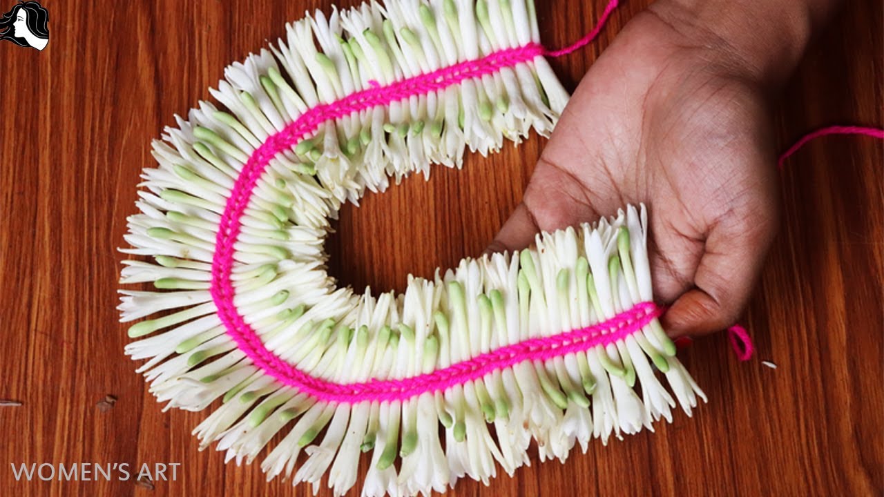 sampangi flower garland making at home | flower garland using criss cross method | pinnal jadai