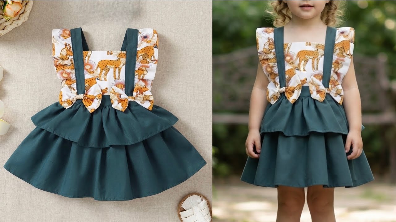 Pinafore Baby Frock Cutting and Stitching/Pinafore Square Neck Ruffle Baby Dress