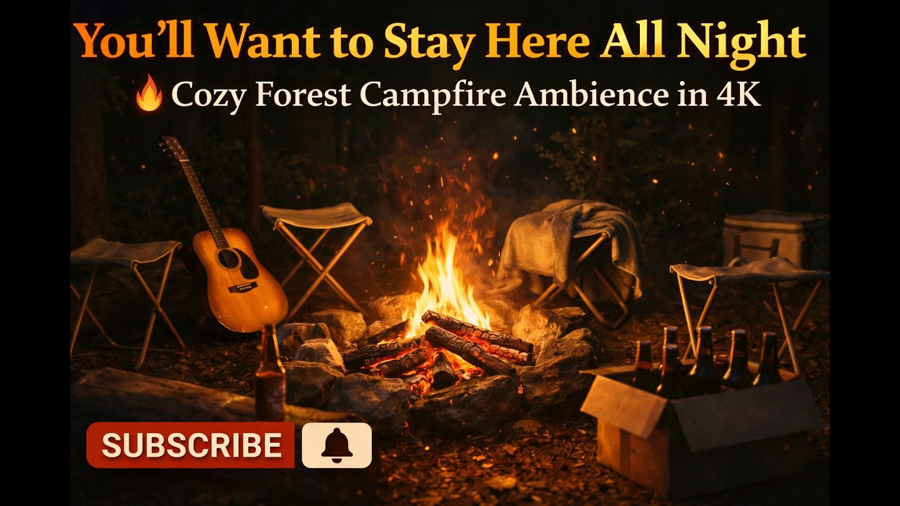 You’ll Want to Stay Here All Night 🔥 Cozy Forest Campfire Ambience in 4K #TopAmbience