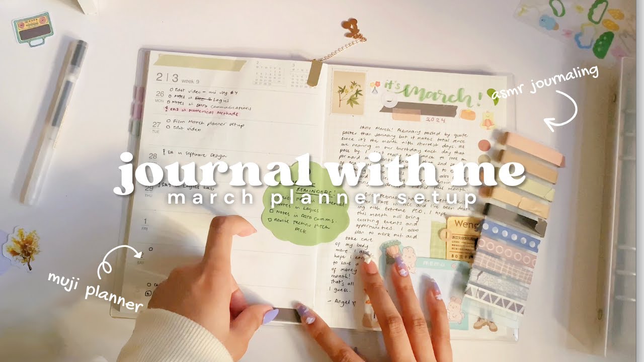 📔 journal with me: march muji planner monthly spread setup 🍃 asmr journaling