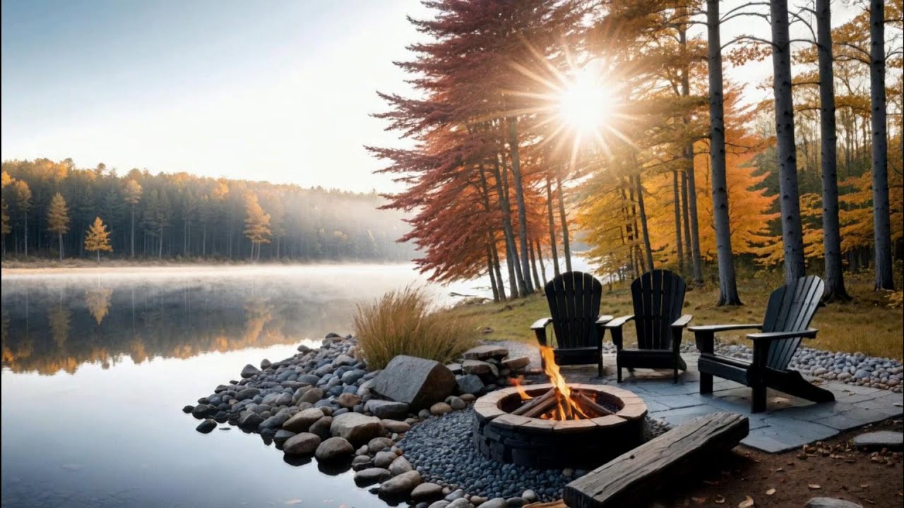 Relaxing Fire Pit by the Lake ⎯ Crackling Fire & Nature Sounds for Sleep, Study, and Stress Relief