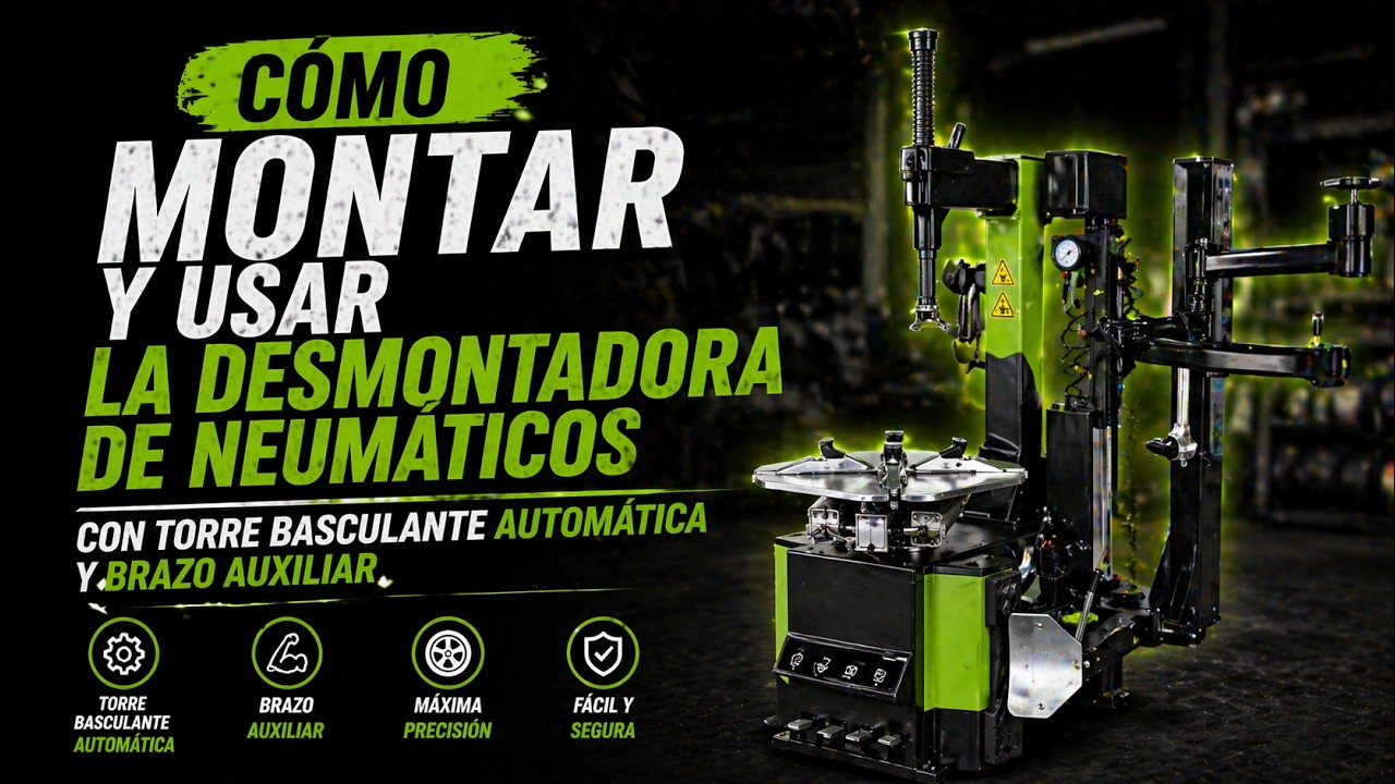 CÓMO MONTAR Y USAR LA DESMONTADORA DE NEUMÁTICOS CON TORRE BASCULANTE AUTOMÁTICA Y BRAZO AUXILIAR
