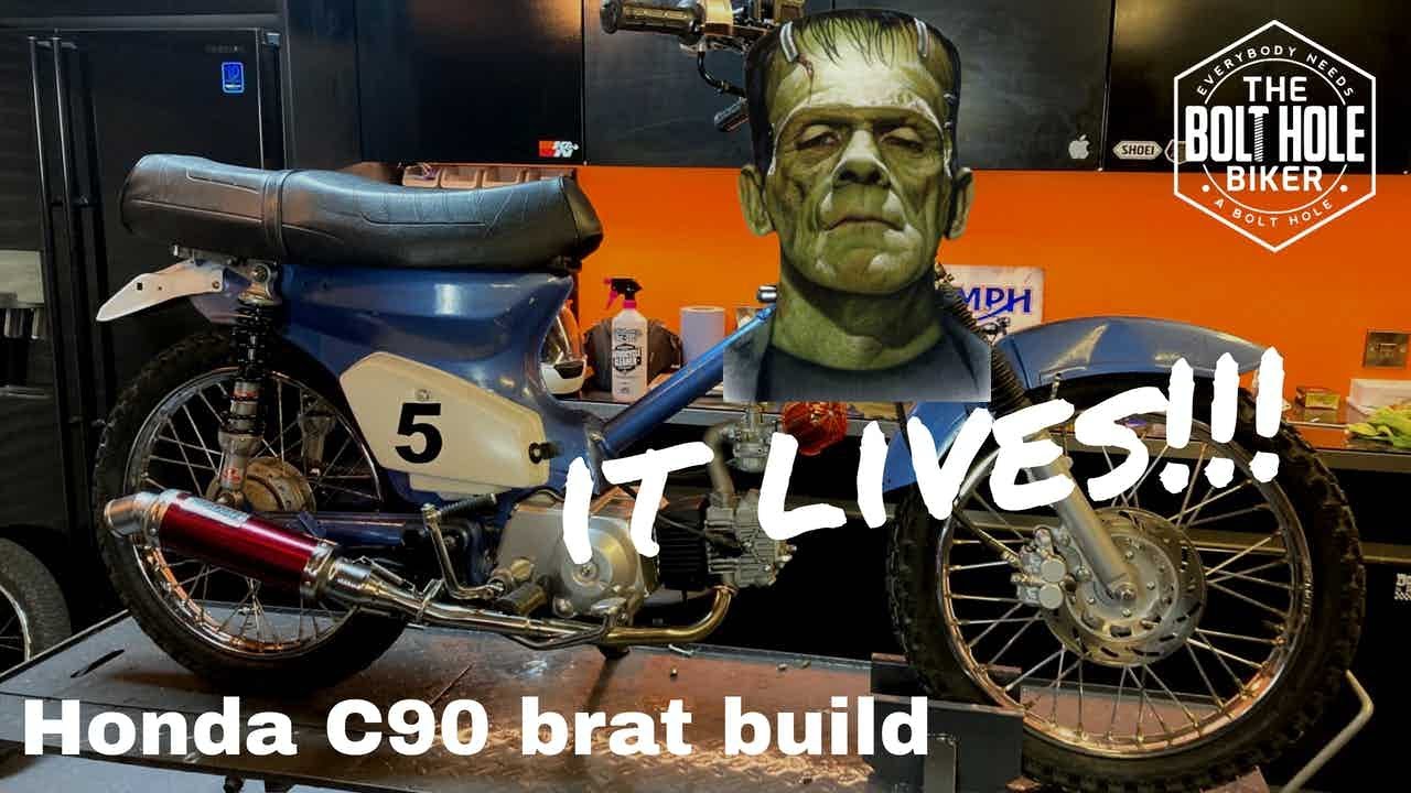 It lives!  The resurrection of Frankenstein the Honda C90 race bike!