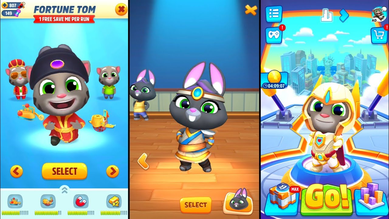 Talking Tom Gold Run Fortune Tom Chinese Version vs Hero Dash Platinum Tom vs Time Rush Mythic Becca