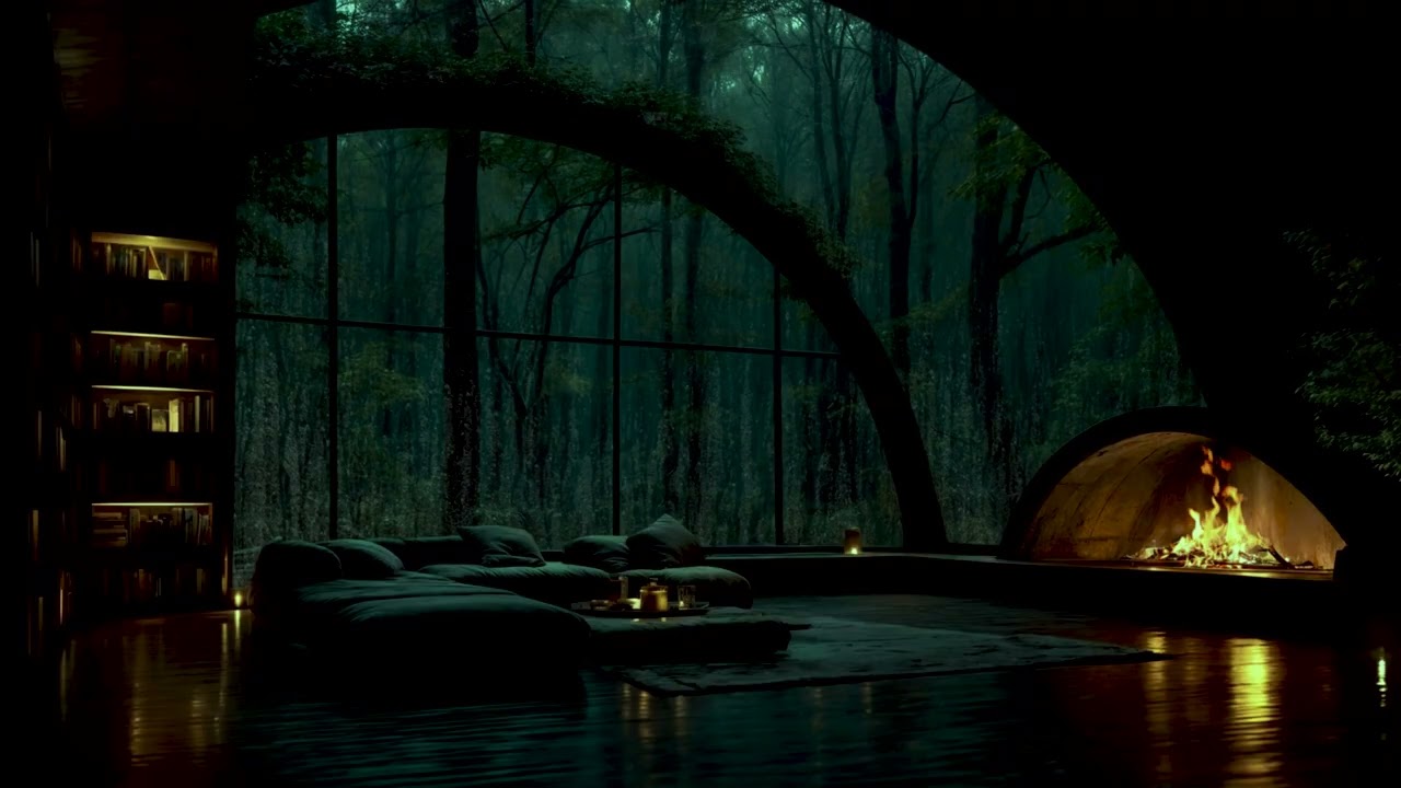 NIGHT RAIN THERAPY 💤 (No Ads) 🌧️ Forest Storm Through Glass Windows 🔥 Cozy Cabin for Inner Peace