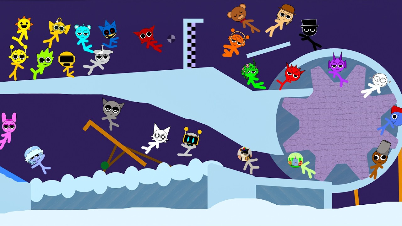 Sprunki Retake Steakman Marble Race To The Bowl In Algodoo | Snow level