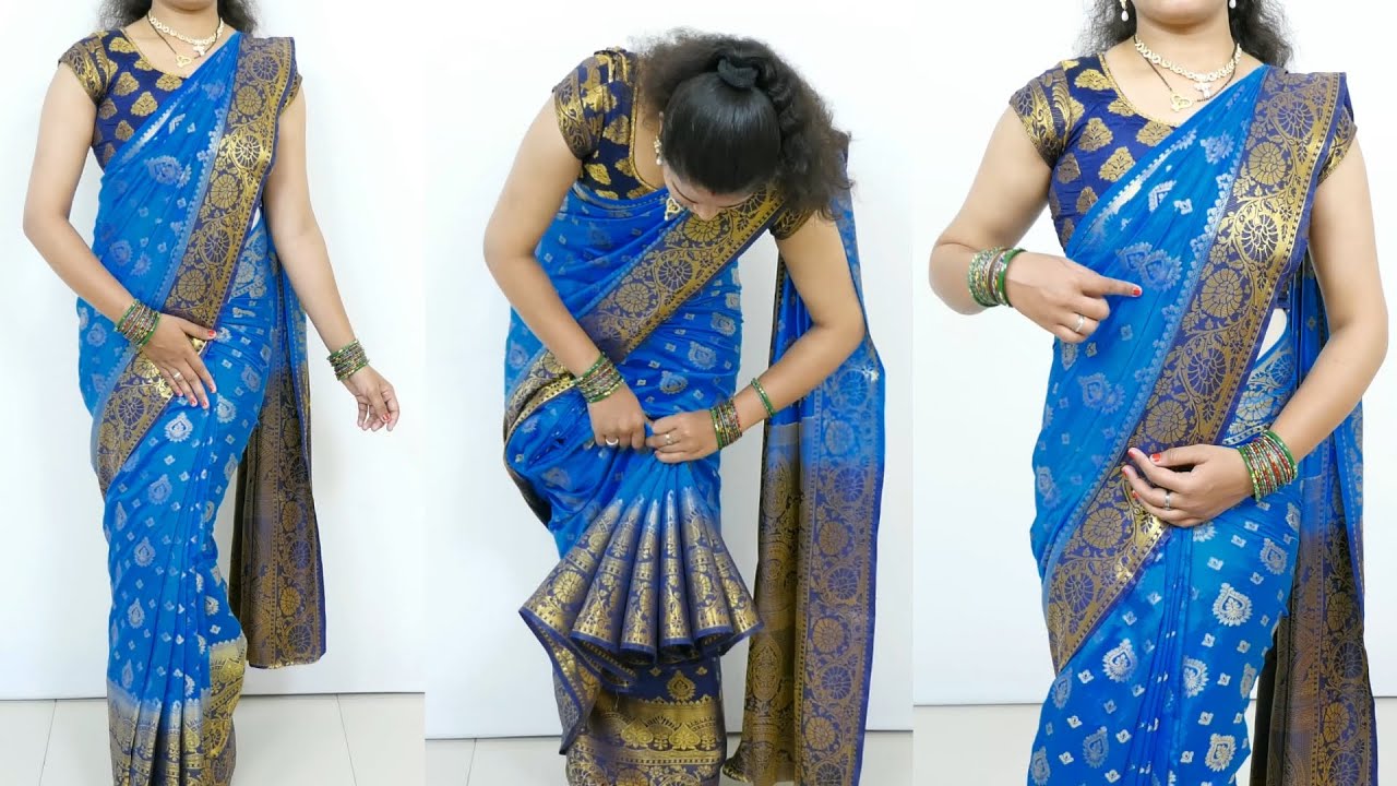 New banarasi silk saree draping | beginners silk saree draping to look slim & attractive | saree
