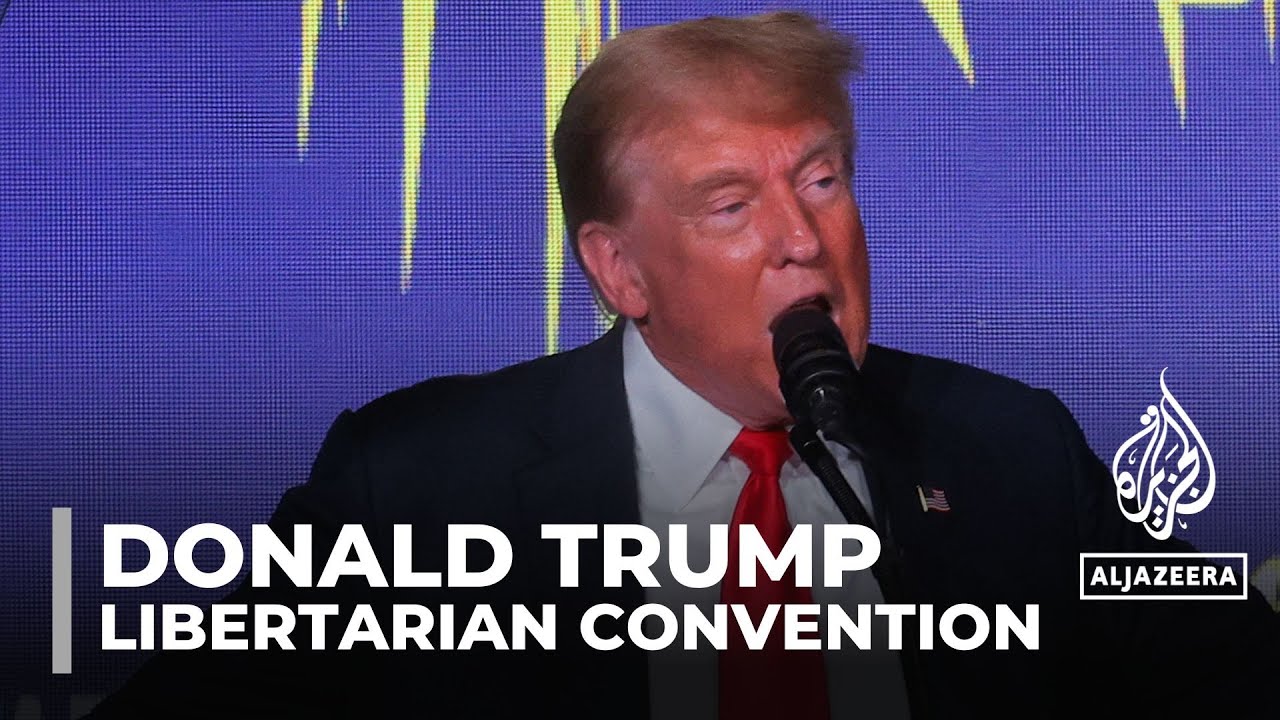 Former US President Trump heckled during Libertarian convention speech