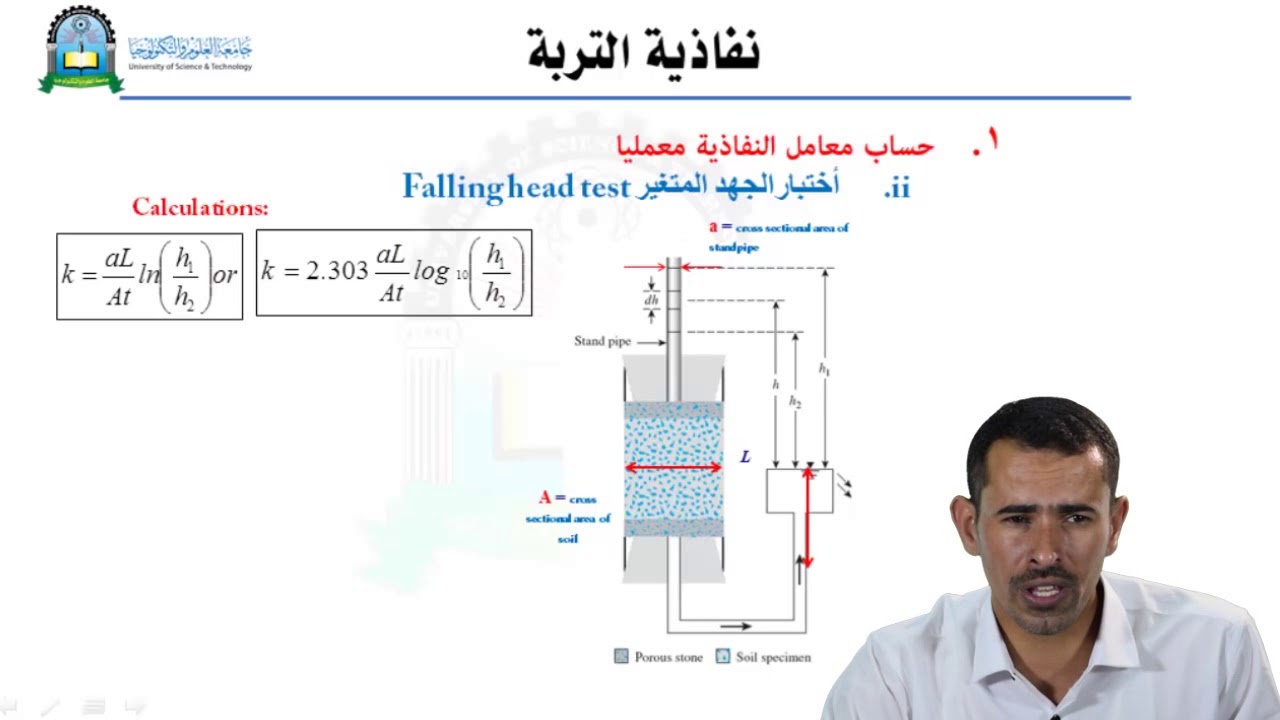 الحلقة الثانية عشر والاخيرة (طرق قياس معامل النفاذية)- مقرر ميكانيكا تربة1