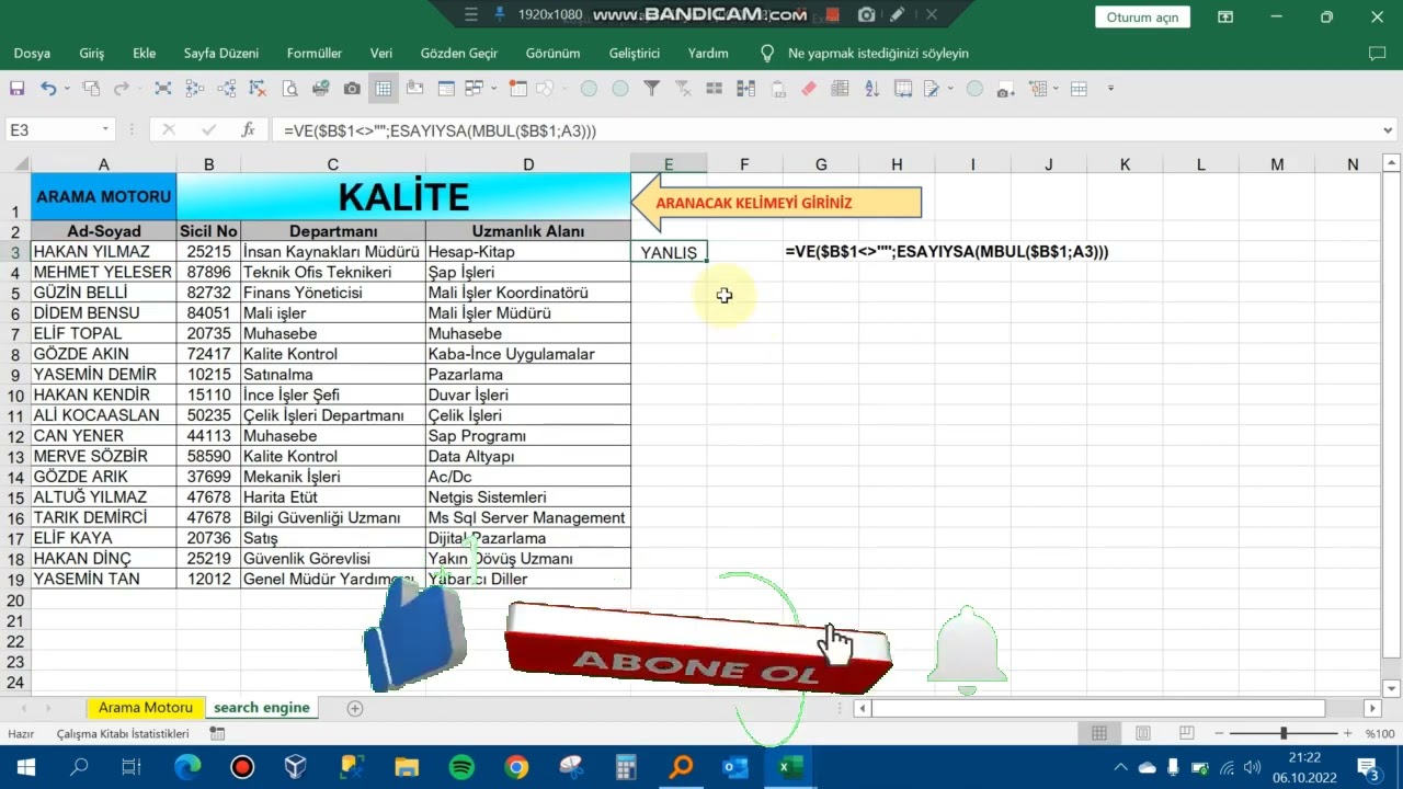 #Excel'de Koşullu Biçimlendirme ile Arama Motoru(Search Engine)yapımı #excel #excellearning