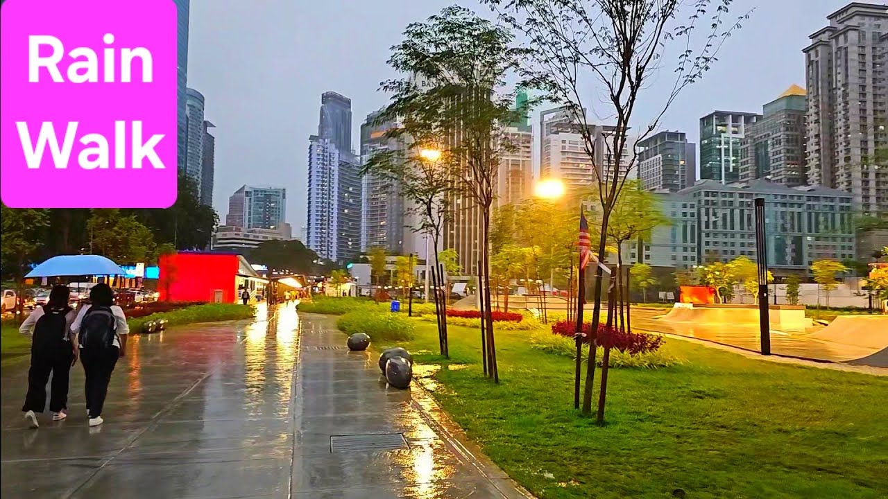 Walking in the Rain (Vid-90) near Urban Skate Plaza Ampang Park in Kuala Lumpur, Malaysia.