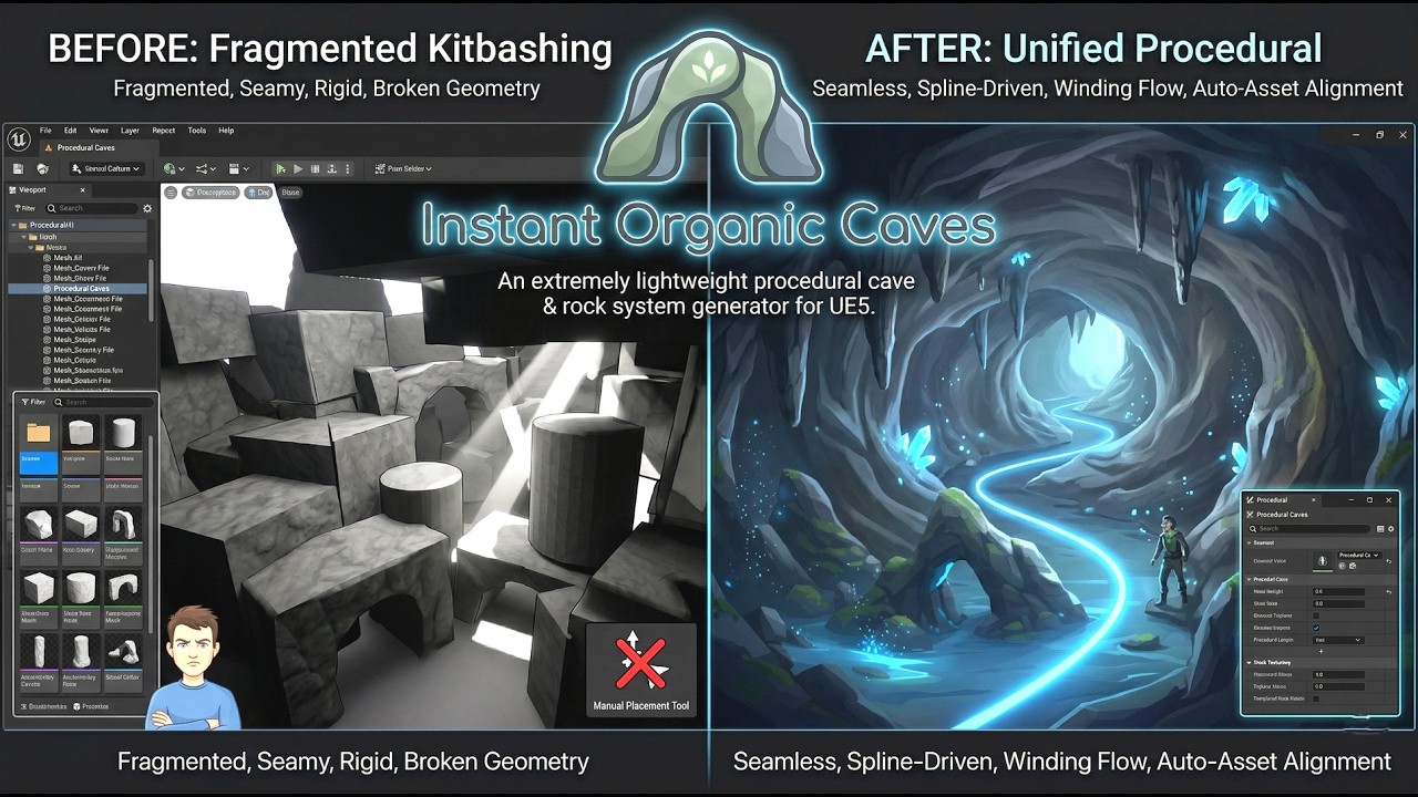 Instant Organic Caves 0.2: Lightweight Procedural Structure Generation for Unreal Engine 5