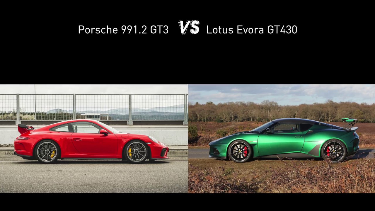 Porsche 991.2 GT3 VS Lotus Evora GT430 split-screen comparison
