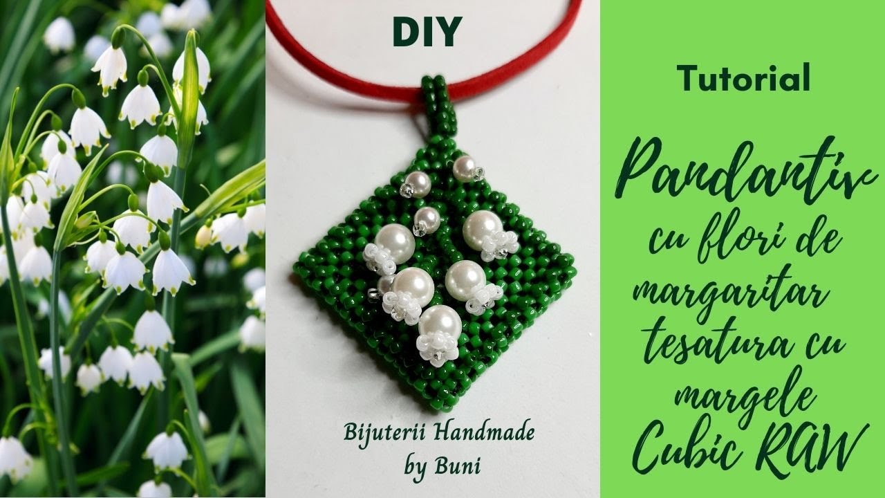DIY Pandantiv margele cu Flori de Margaritar cu tehnica CRAW /beaded CRAW Lily pendant tutorial