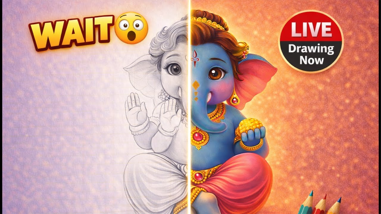 LIVE 🎨 Cute Ganesh Ji Coloured Portrait | Satisfying Drawing Shorts