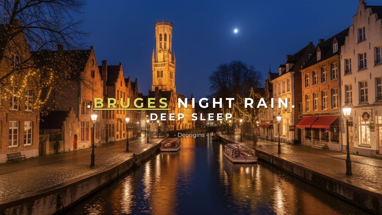 Cozy Bruges Canal Night – Rain on Window & Soft Ambient for Deep Sleep 8 Hours