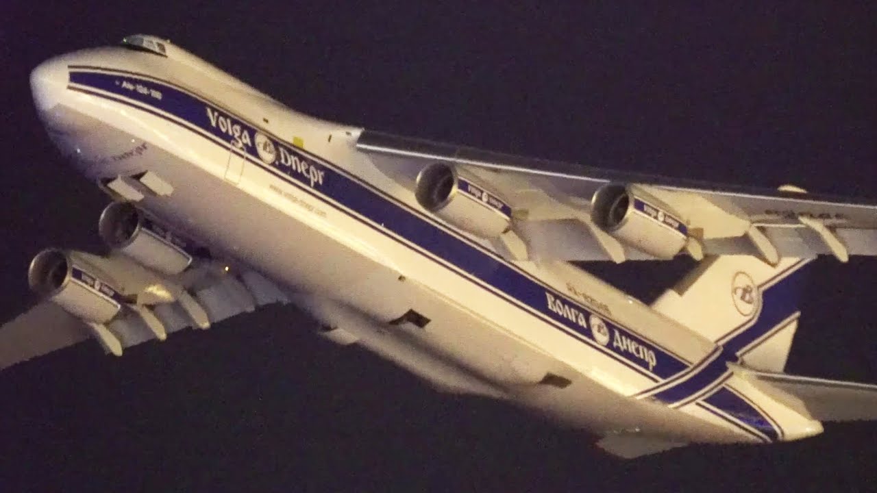 Antonov AN-124 Night Take Off from Cologne Bonn Airport - And Other Night Movements from the Terrace