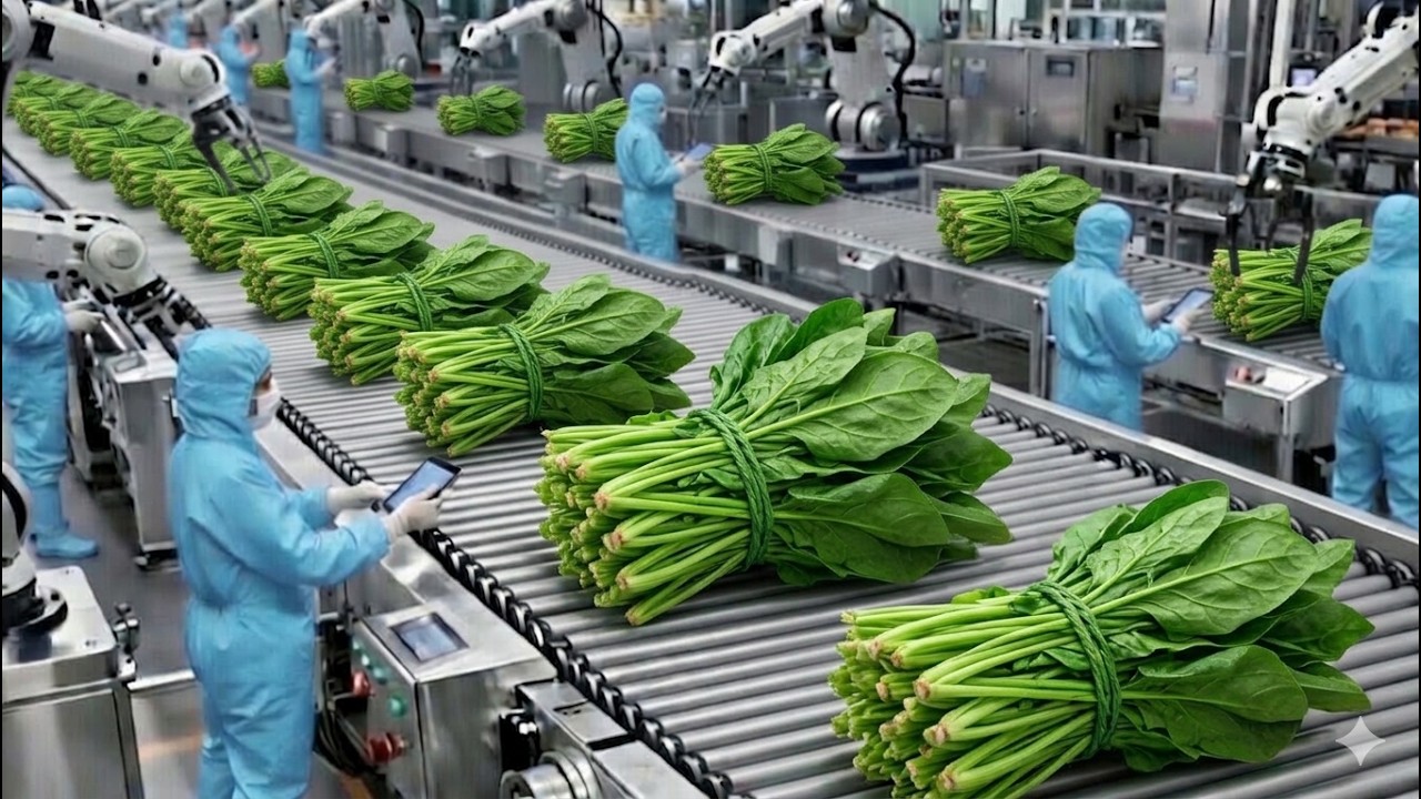 Inside a Water Spinach Factory — How Millions of Premium Frozen Greens Are Made (Full Process)