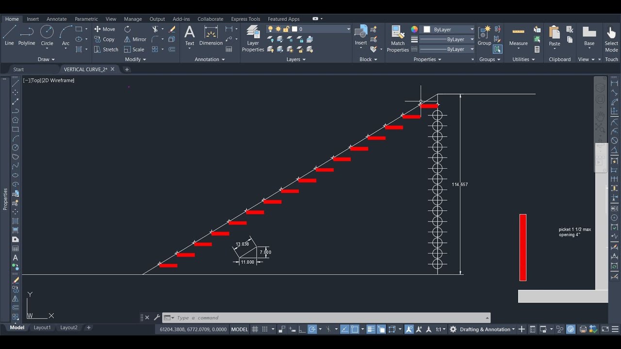 Stair tread layout in AutoCad