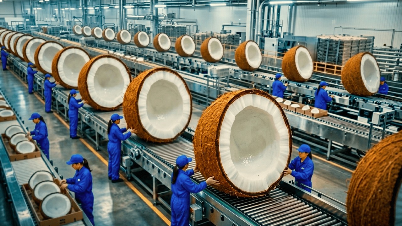 Inside a Coconuts Factory: How Coconuts Are Turned into Coconut Milk (Full Process Factory)