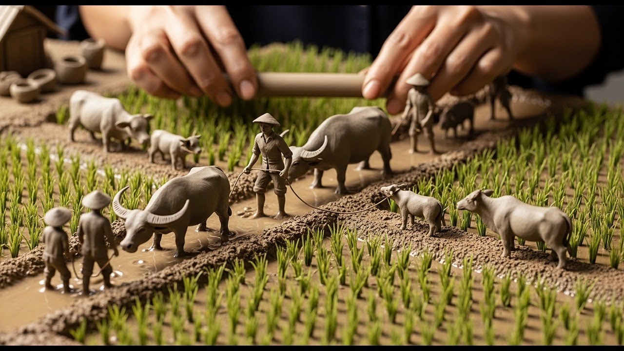 I Built a Tiny Clay Rice Farm by Hand 🌾🐃 | Relaxing Miniature Art