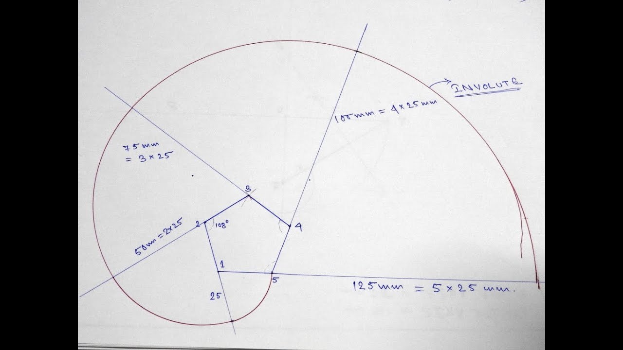 How to Draw Involute of a Pentagon !! All in One