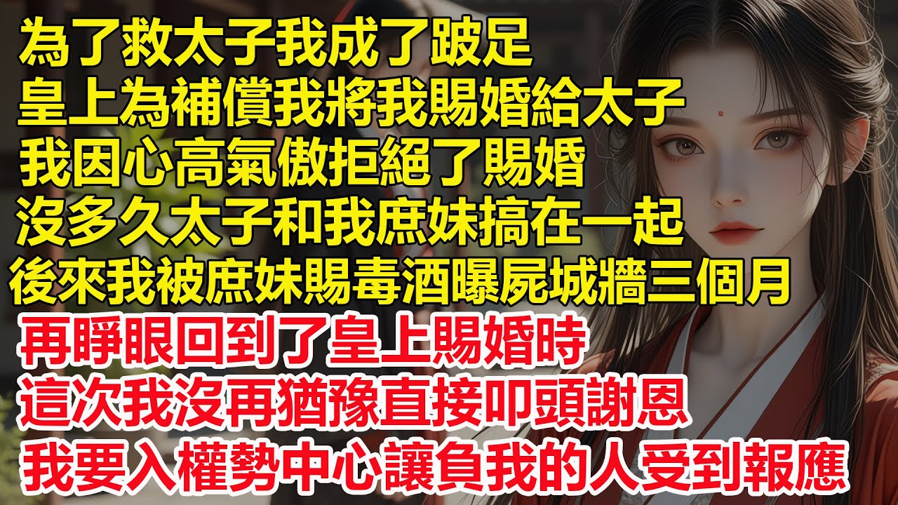 為了救太子我成了跛足，皇上補償我將我賜婚給太子，我因心高氣傲拒絕了賜婚，沒多久太子和我庶妹搞在一起，我卻慘死在庶妹手中，再睜眼回到了皇上賜婚時，我直接叩頭謝恩，我要讓負我的人受到報應。