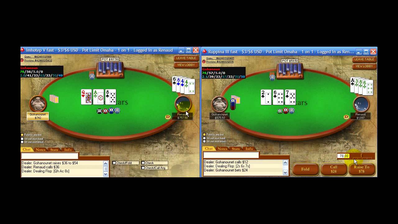 Renaud123 Session en head up pot limit omaha contre Rui Cao Part1