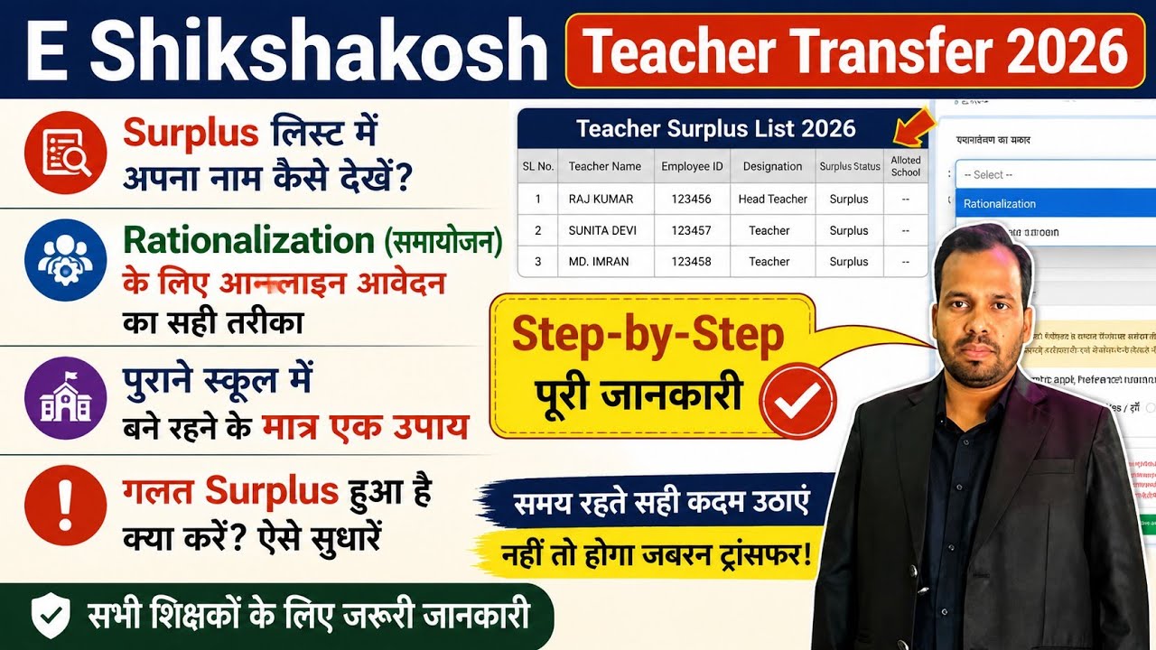 e Shikshakosh Teacher Surplus List Kaise Nikale।शिक्षक समायोजन(Rationalization) Transfer Apply Karen