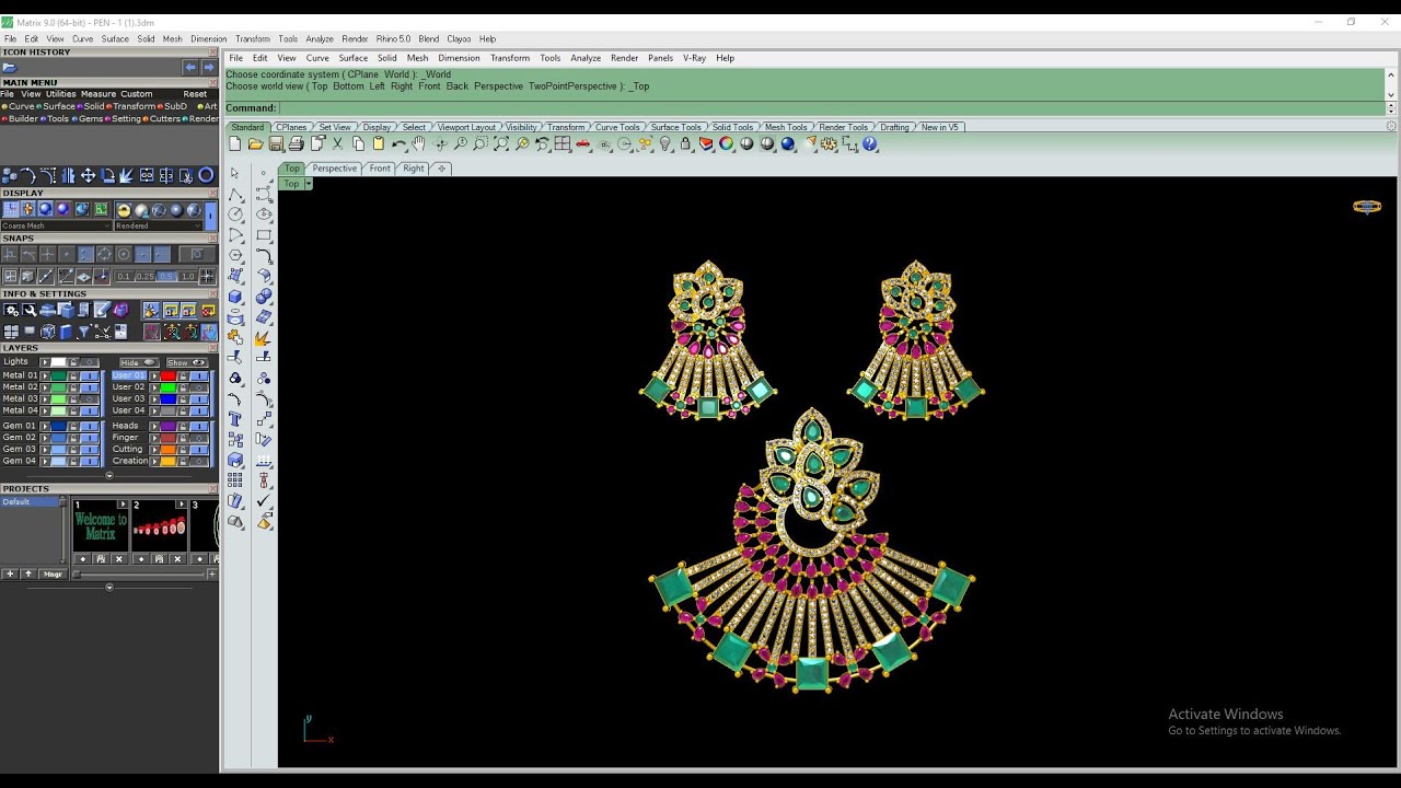Rhino matrix class | How to make simple pendant Jewelry cad design / Matrix 9 @followers @highlight