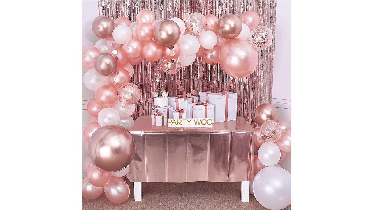 PartyWoo Rose Gold Balloon Garland 100 PCS 18 inch Balloons Foil Curtains| PartyWoo Balloon Tutorial