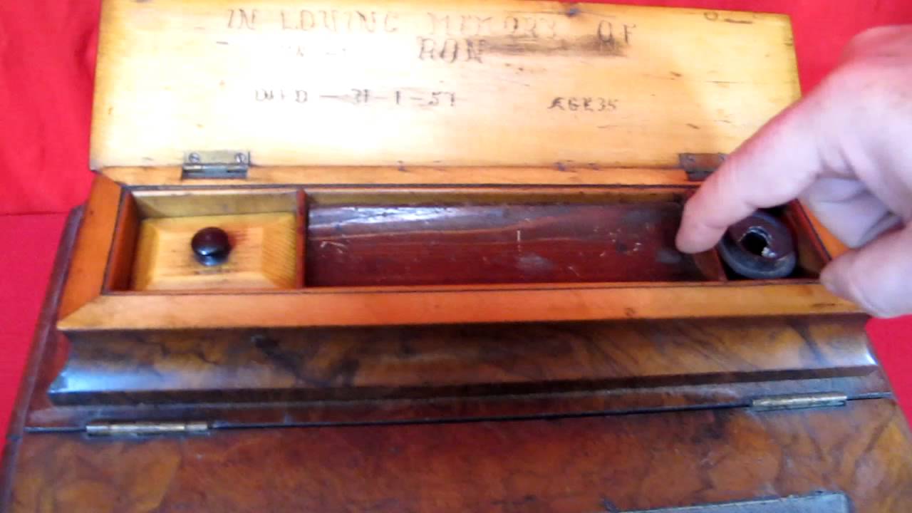 Early 1800's Antique Burl Wood Lap Desk with Secret Compartments