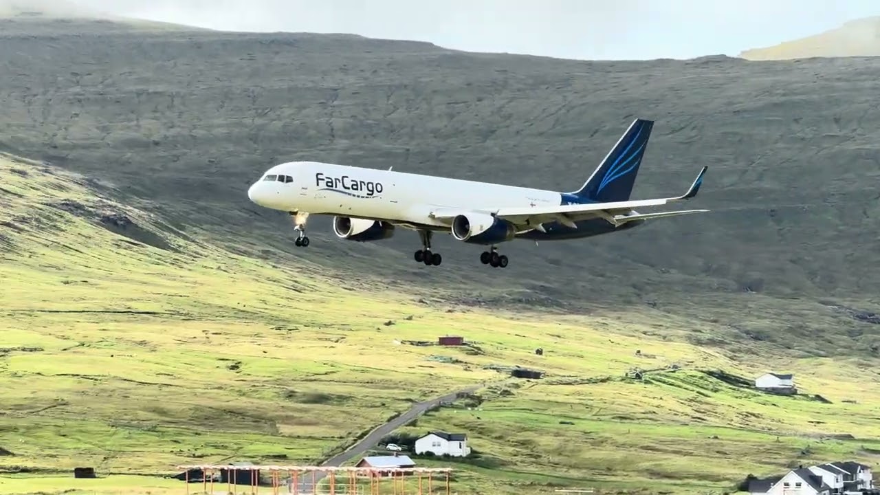 Salmon Express from Faroe Islands; Boeing 757 is landing at Vagar Airport