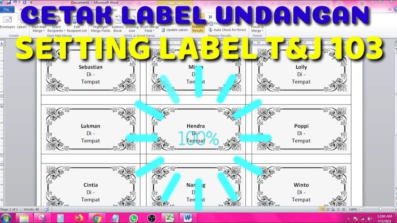 CARA CETAK LABEL UNDANGAN | 103 NAMA UNDANGAN | TUTORIAL HOW TO PRINT INVITATION LABELS WORD 2021 V1