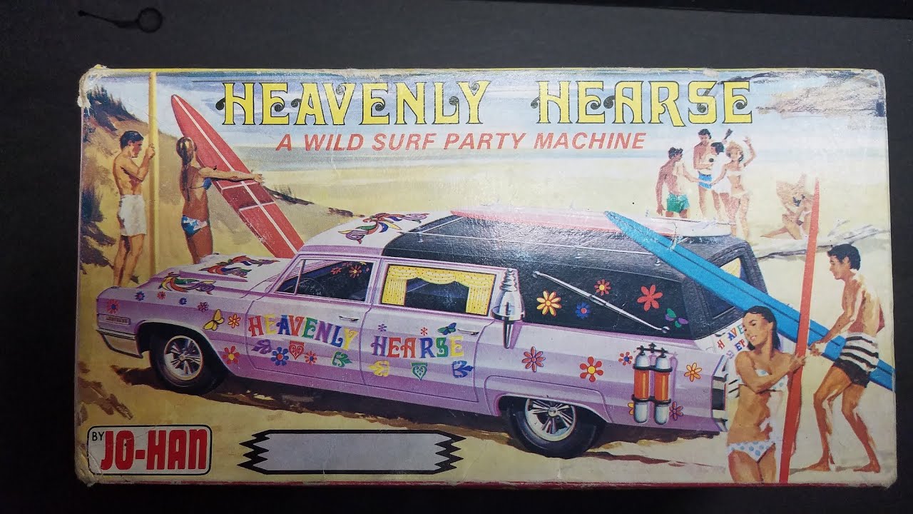 VINTAGE MODEL KIT UNBOXING 1/25  JO-HAN CADILLAC  HEAVENLY HEARSE A WILD SURF PARTY MACHINE