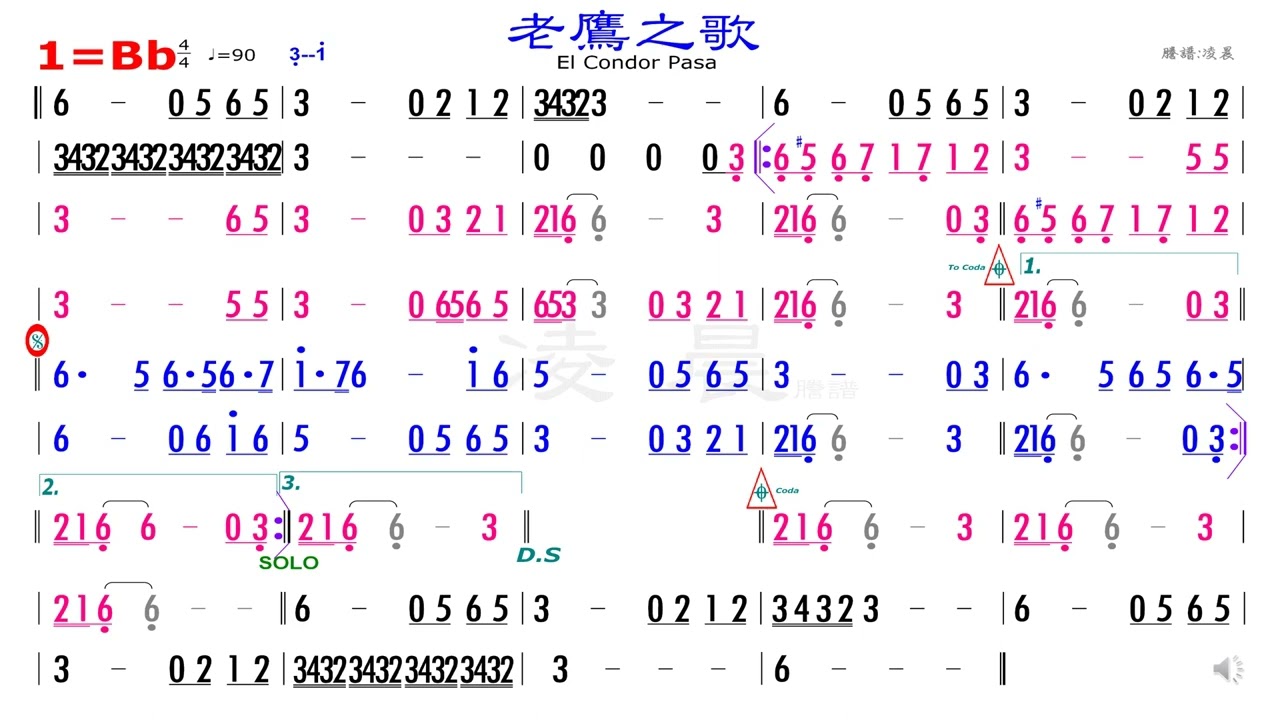 04老鷹之歌El Condor Pasa  Bb，練習用簡譜伴奏